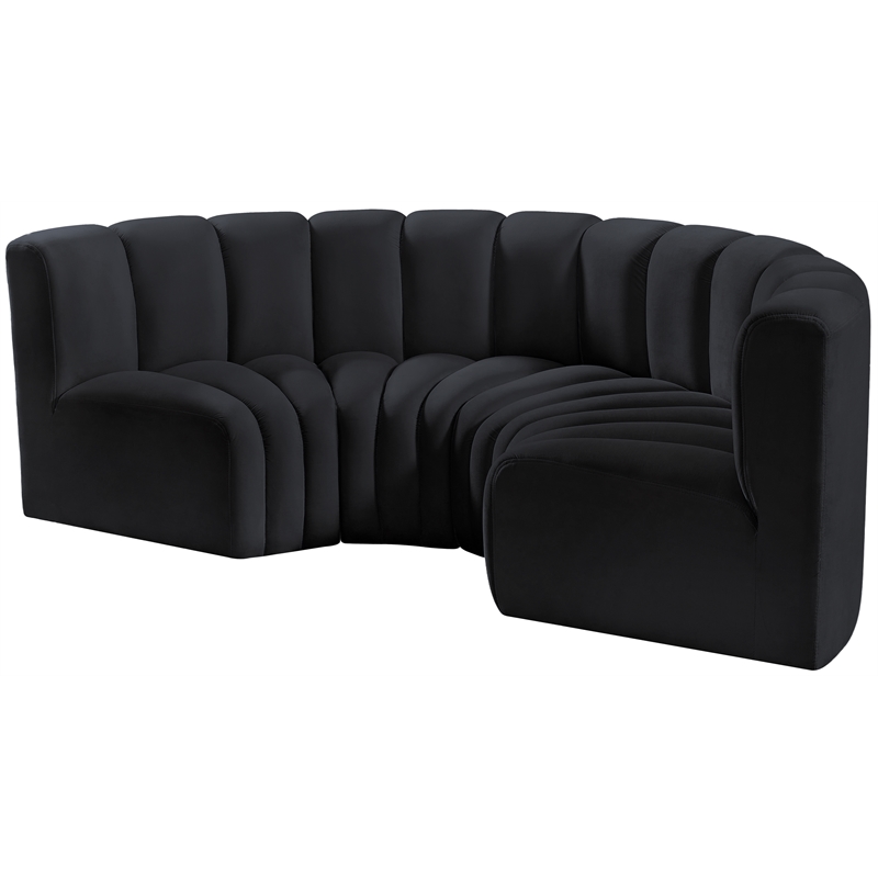 meridian furniture arc black velvet modular sectional