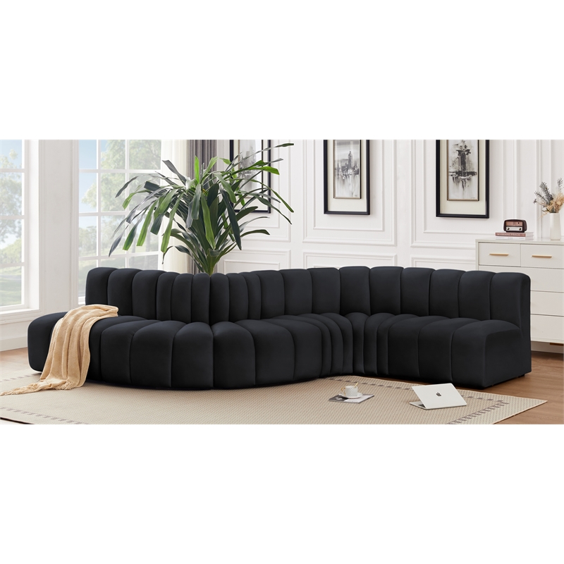 meridian furniture arc black velvet modular sectional