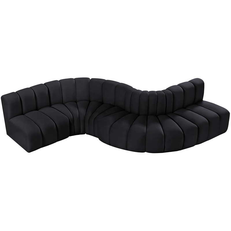 meridian furniture arc black velvet modular sectional