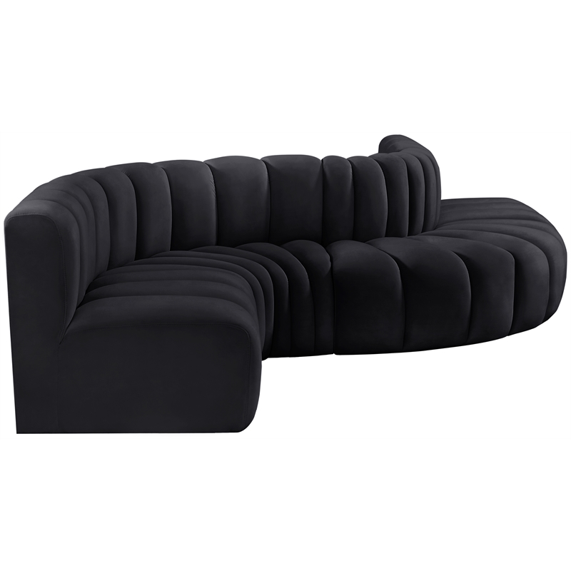 meridian furniture arc black velvet modular sectional