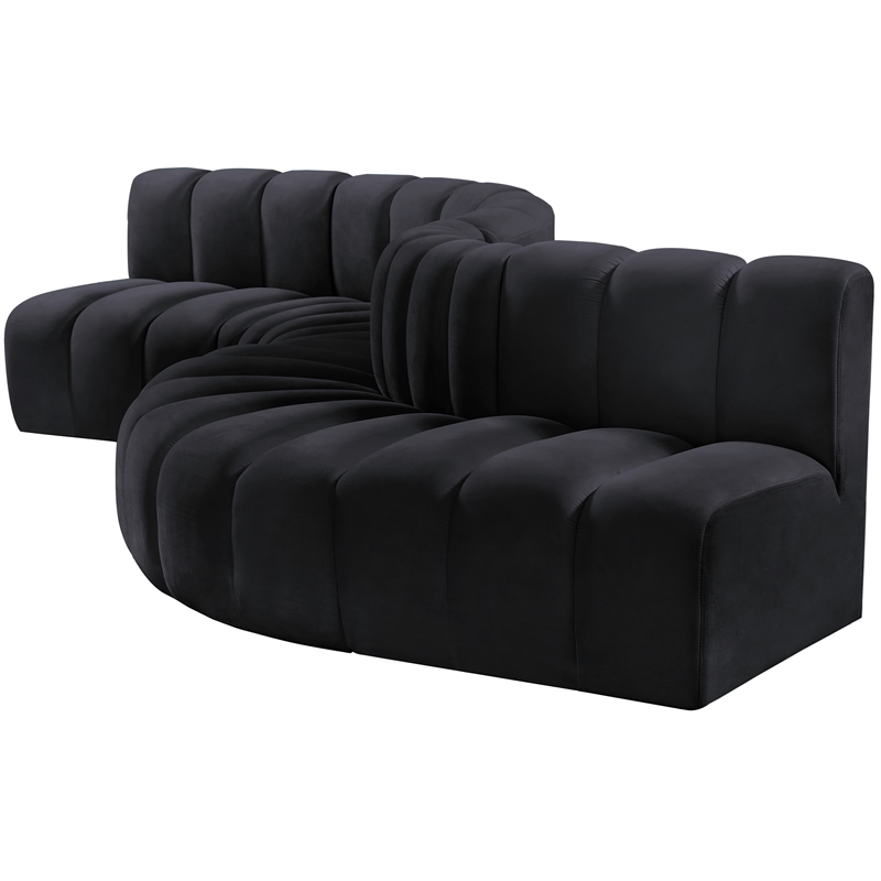 meridian furniture arc black velvet modular sectional