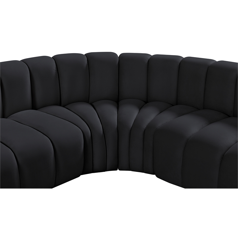 meridian furniture arc black velvet modular sectional