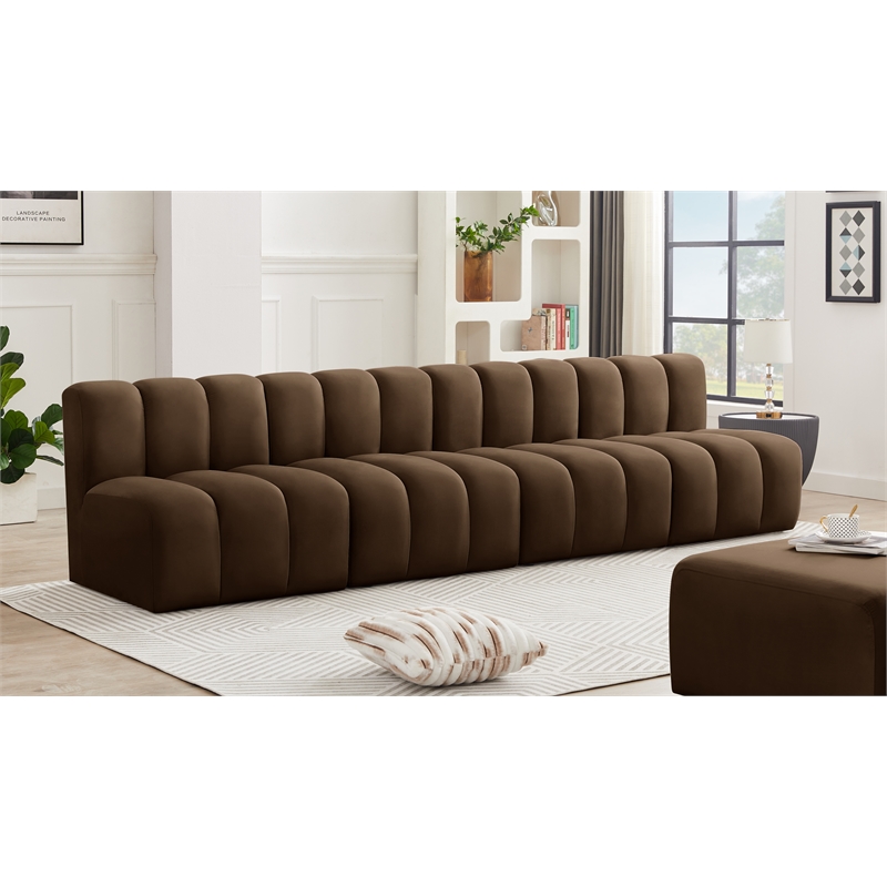 meridian furniture arc brown velvet modular sectional