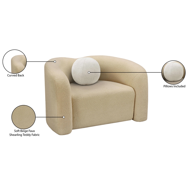 Meridian Furniture Kali Beige Faux Shearling Teddy Fabric Chair
