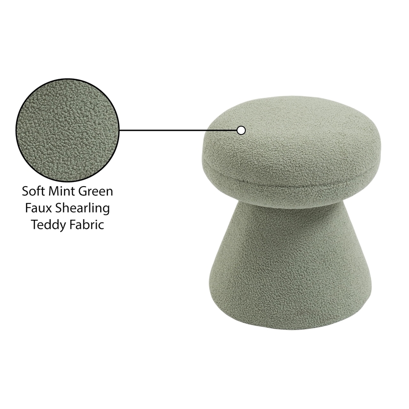 Meridian Furniture Drum Mint Faux Shearling Teddy Fabric Ottoman/Stool