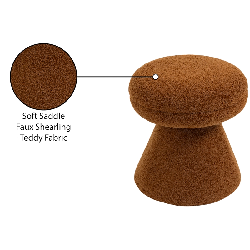 Meridian Furniture Drum Saddle Faux Shearling Teddy Fabric Ottoman/Stool