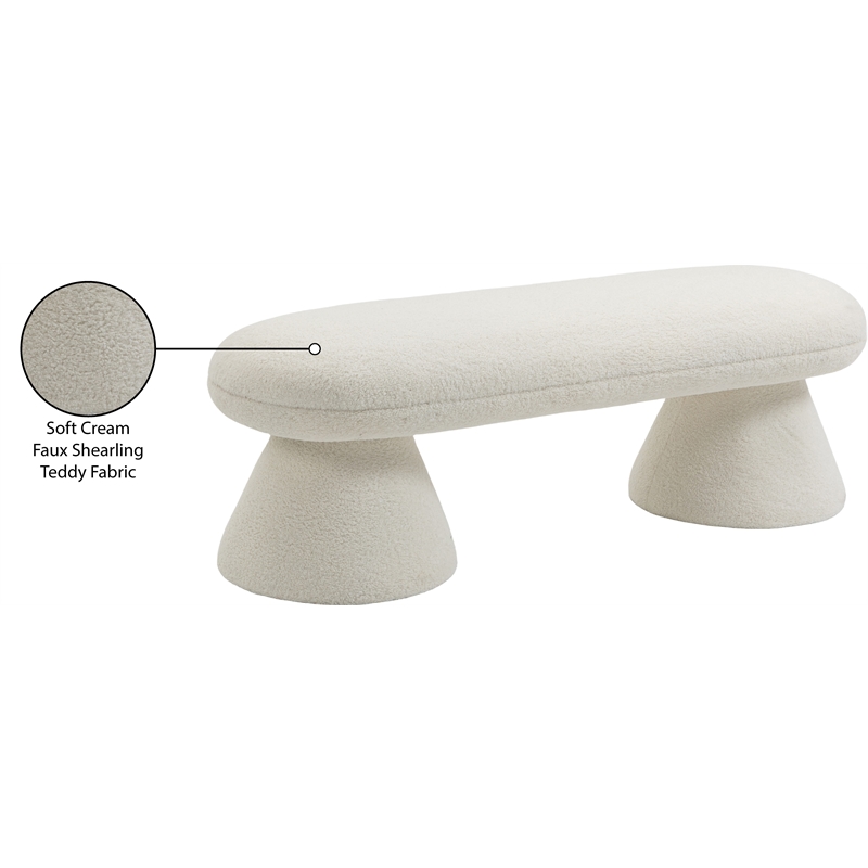 Meridian Furniture Drum Cream Faux Shearling Teddy Fabric Bench