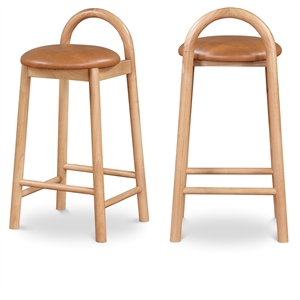 Meridian Furniture Calvin 27&quot Vegan Leather Stool in Cognac & Natural