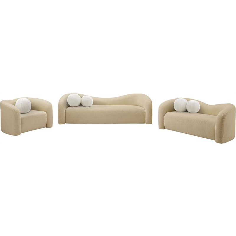 Meridian Furniture Kali Beige Faux Shearling Teddy Fabric Sofa