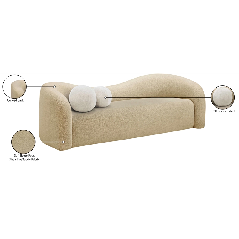 Meridian Furniture Kali Beige Faux Shearling Teddy Fabric Sofa