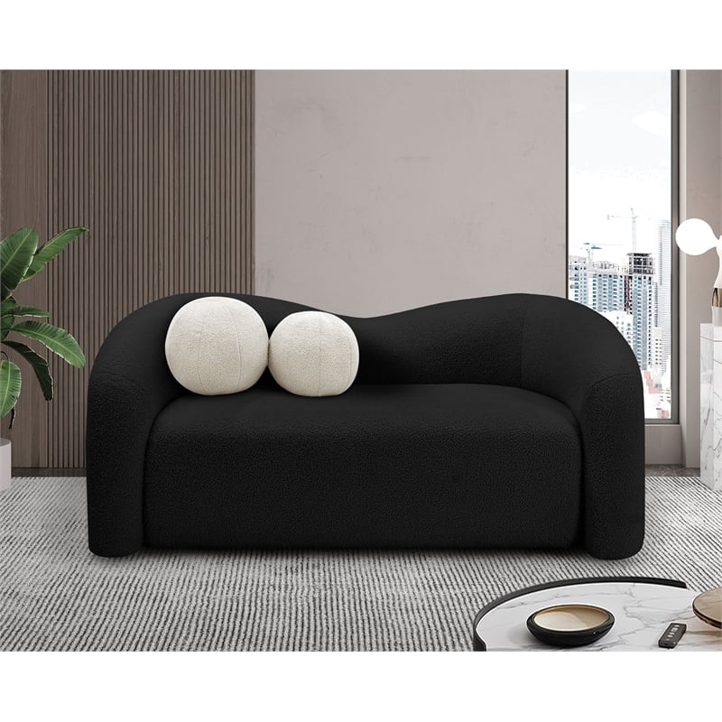Meridian Furniture Kali Black Faux Shearling Teddy Fabric Loveseat