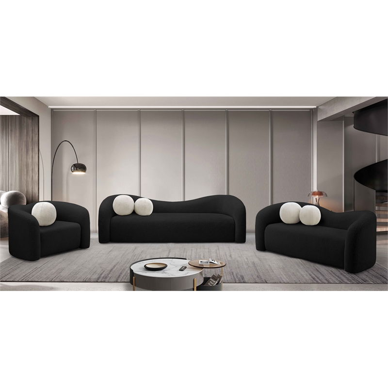 Meridian Furniture Kali Black Faux Shearling Teddy Fabric Loveseat