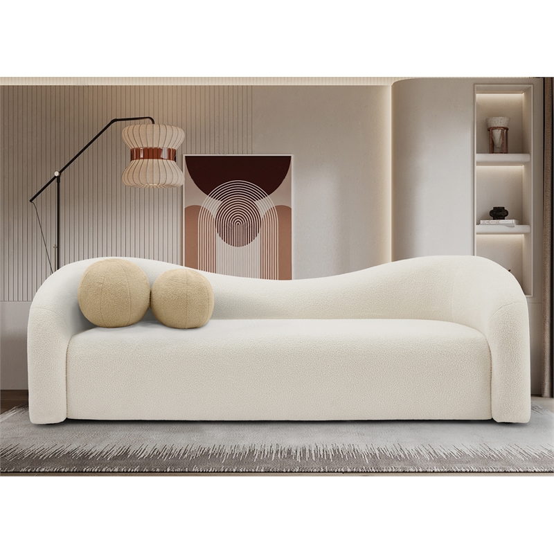 Meridian Furniture Kali Cream Faux Shearling Teddy Fabric Sofa