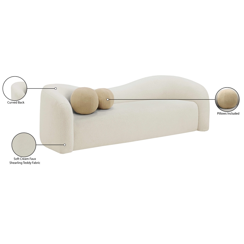 Meridian Furniture Kali Cream Faux Shearling Teddy Fabric Sofa