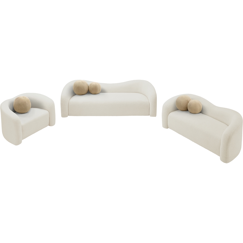 Meridian Furniture Kali Cream Faux Shearling Teddy Fabric Sofa