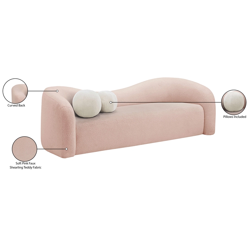 Meridian Furniture Kali Pink Faux Shearling Teddy Fabric Sofa
