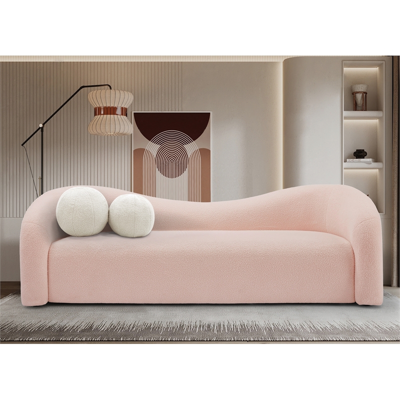 Meridian Furniture Kali Pink Faux Shearling Teddy Fabric Sofa