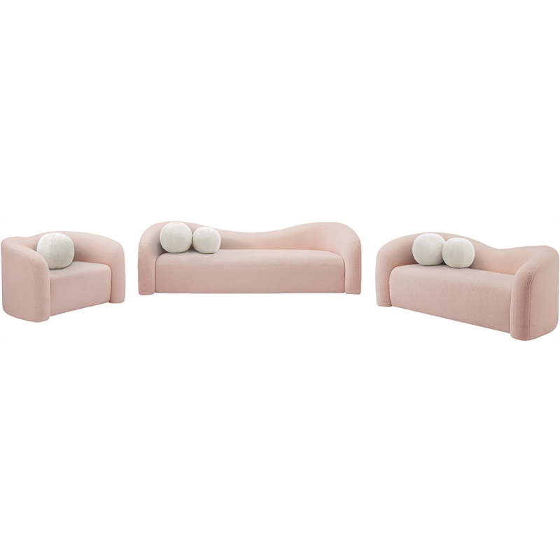 Meridian Furniture Kali Pink Faux Shearling Teddy Fabric Sofa