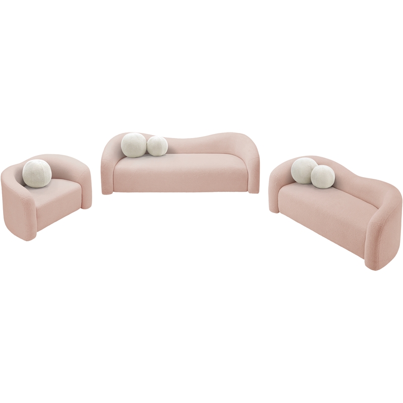 Meridian Furniture Kali Pink Faux Shearling Teddy Fabric Sofa