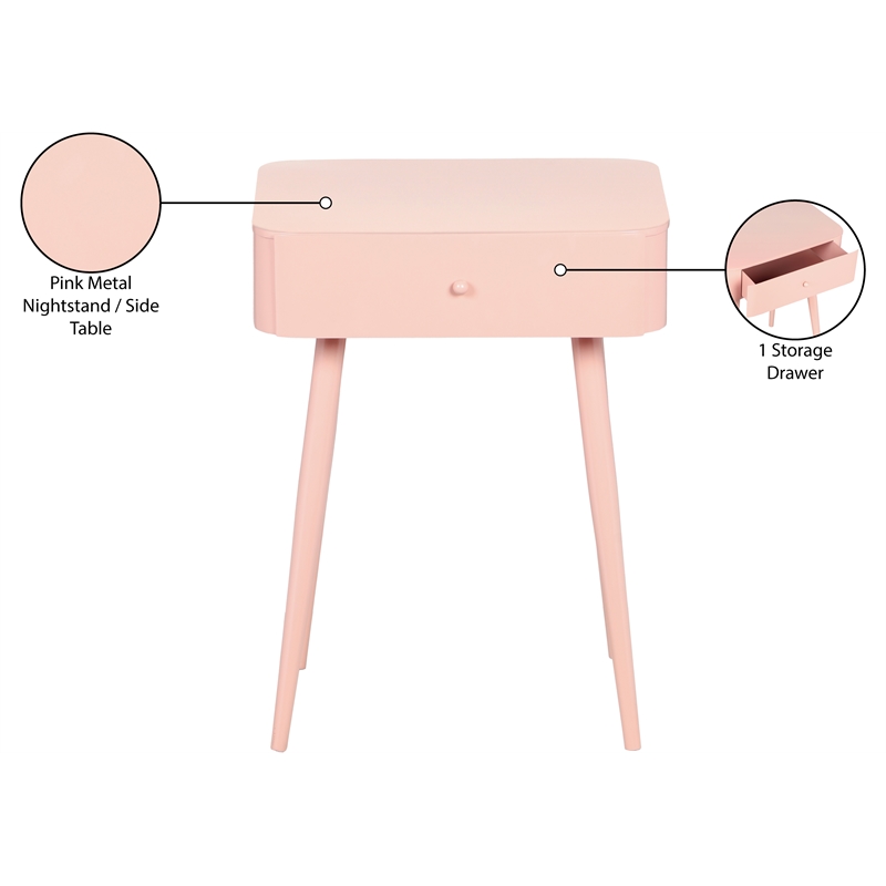 Meridian Furniture Rylan Pink Metal Night Stand