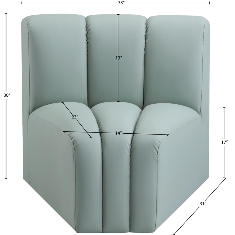 Meridian Furniture Arc Mint Green Vegan Leather Curved Corner