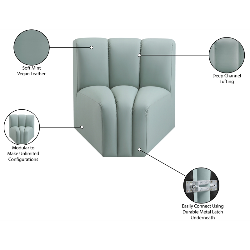 Meridian Furniture Arc Mint Green Vegan Leather Curved Corner