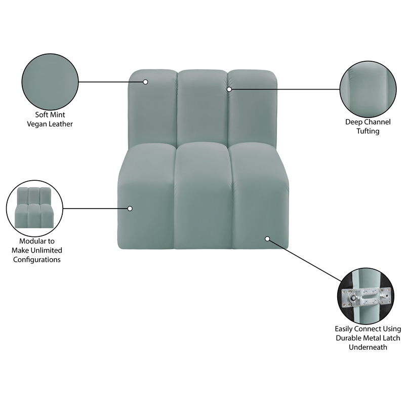 Meridian Furniture Arc Mint Green Vegan Leather Straight Chair