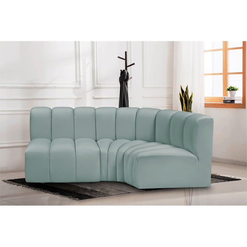 Meridian Furniture Arc Mint Green Vegan Leather Modular Sectional