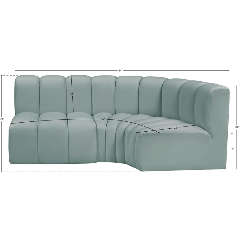 Meridian Furniture Arc Mint Green Vegan Leather Modular Sectional