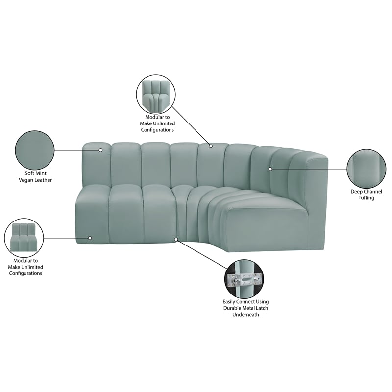 Meridian Furniture Arc Mint Green Vegan Leather Modular Sectional