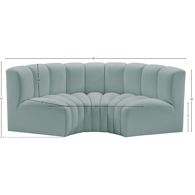 Meridian Furniture Arc Mint Green Vegan Leather Modular Sectional
