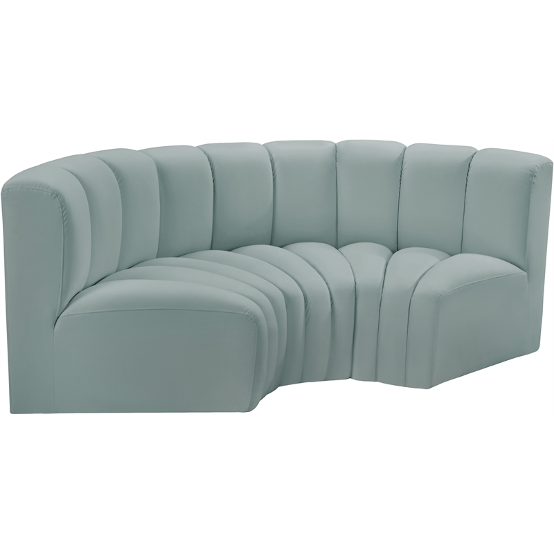 Meridian Furniture Arc Mint Green Vegan Leather Modular Sectional