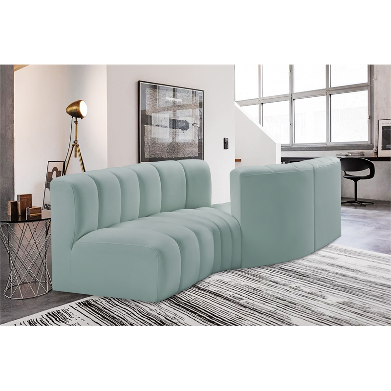 Meridian Furniture Arc Mint Green Vegan Leather Modular Sectional