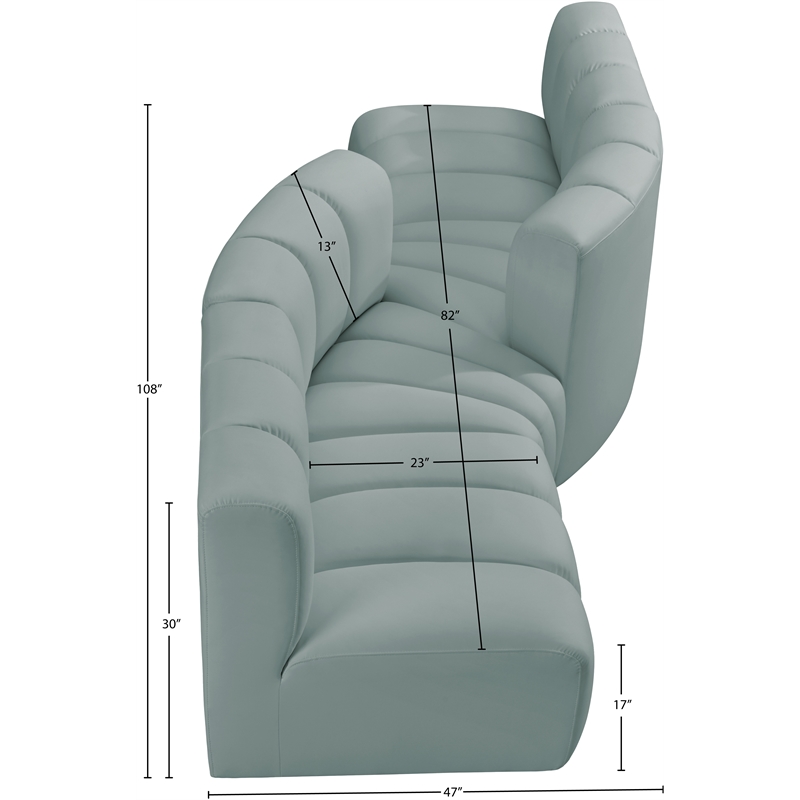 Meridian Furniture Arc Mint Green Vegan Leather Modular Sectional