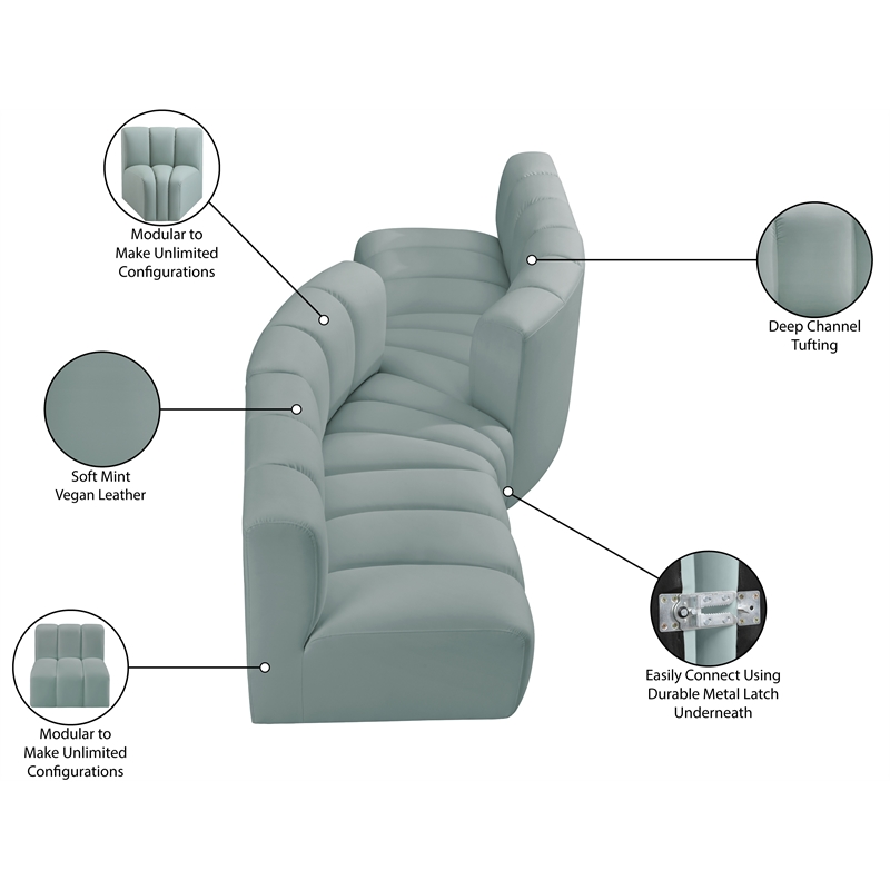 Meridian Furniture Arc Mint Green Vegan Leather Modular Sectional