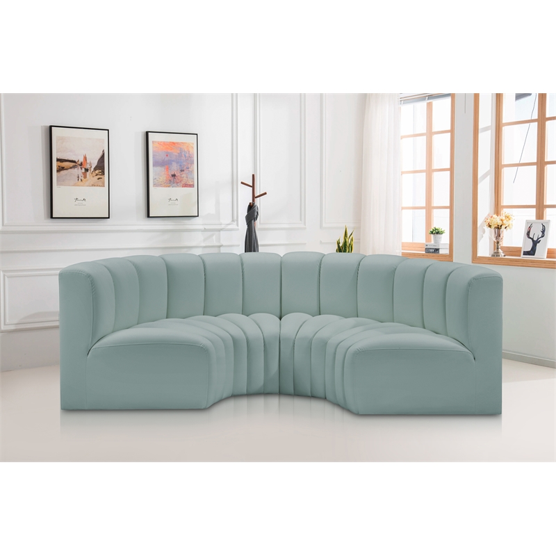 meridian furniture arc mint green vegan leather modular sectional