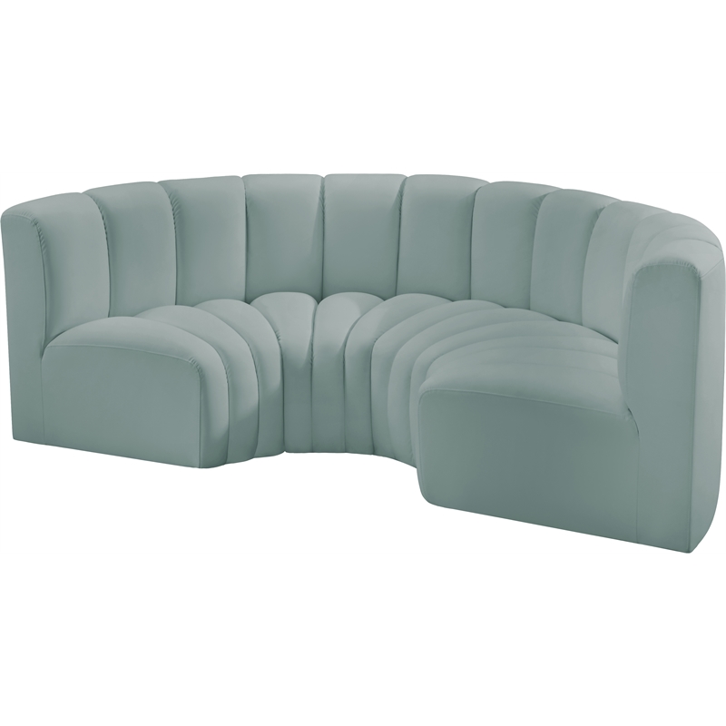 meridian furniture arc mint green vegan leather modular sectional