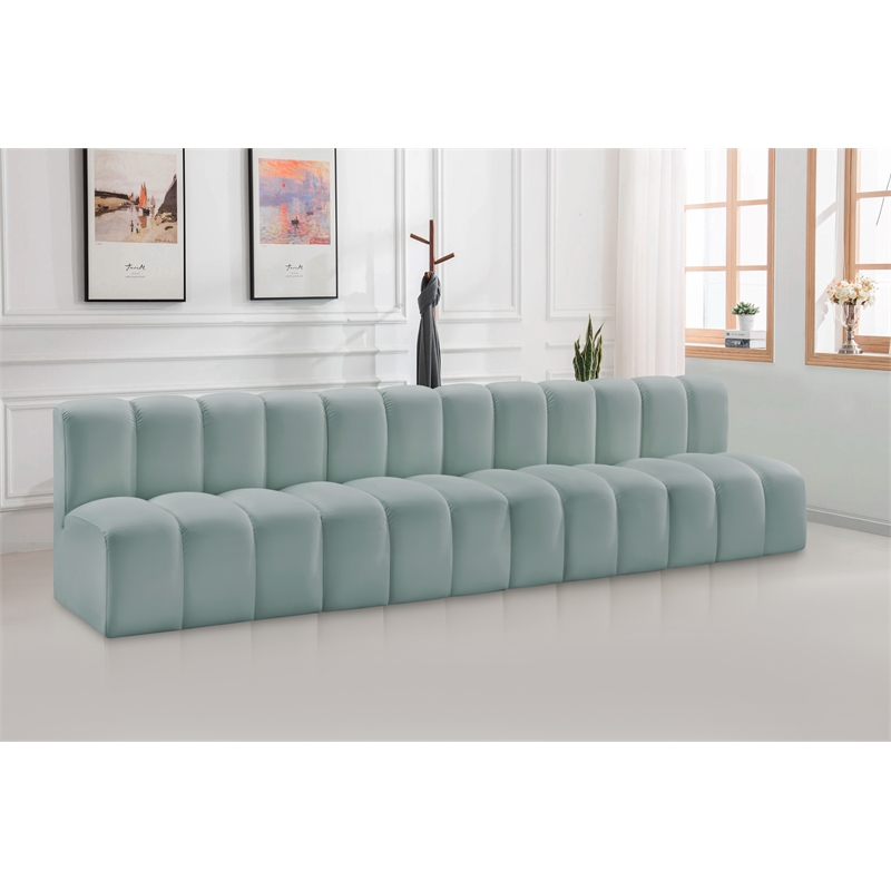 Meridian Furniture Arc Mint Green Vegan Leather Modular Sectional