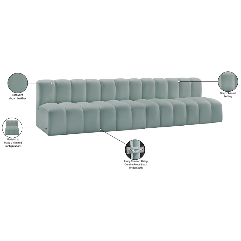 Meridian Furniture Arc Mint Green Vegan Leather Modular Sectional