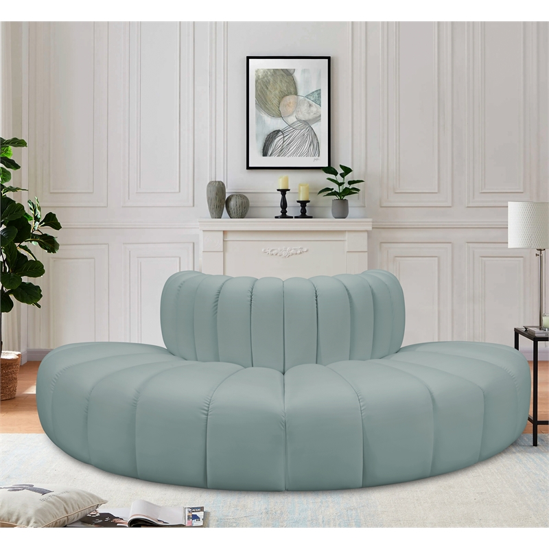 Meridian Furniture Arc Mint Green Vegan Leather Modular Sectional