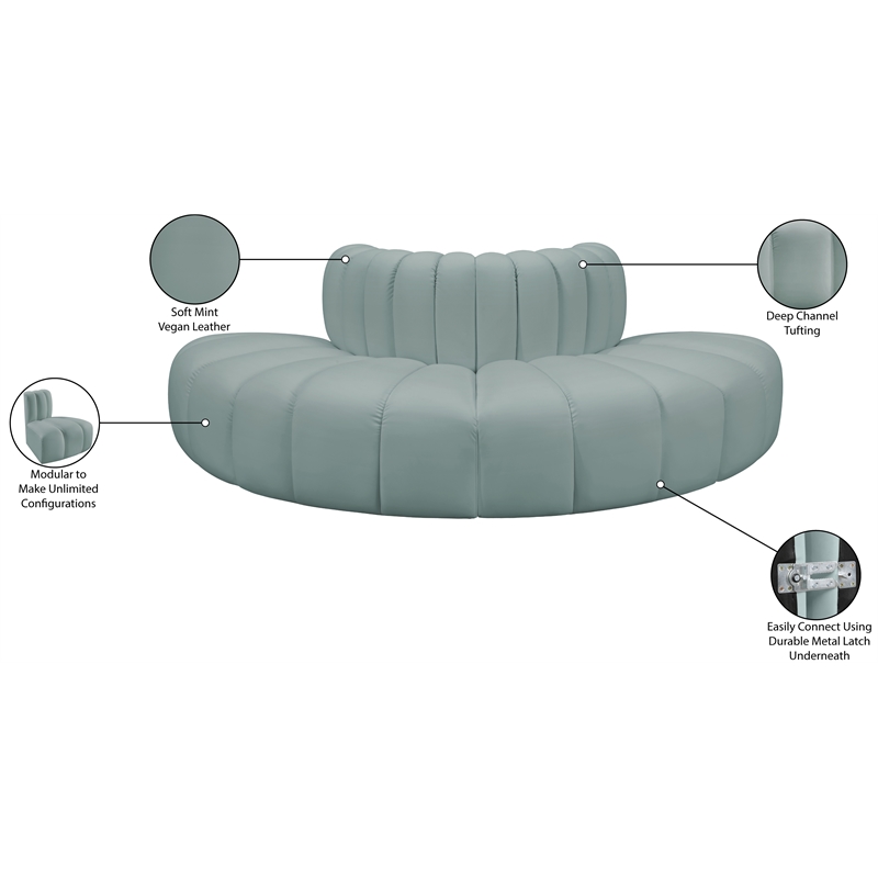 Meridian Furniture Arc Mint Green Vegan Leather Modular Sectional