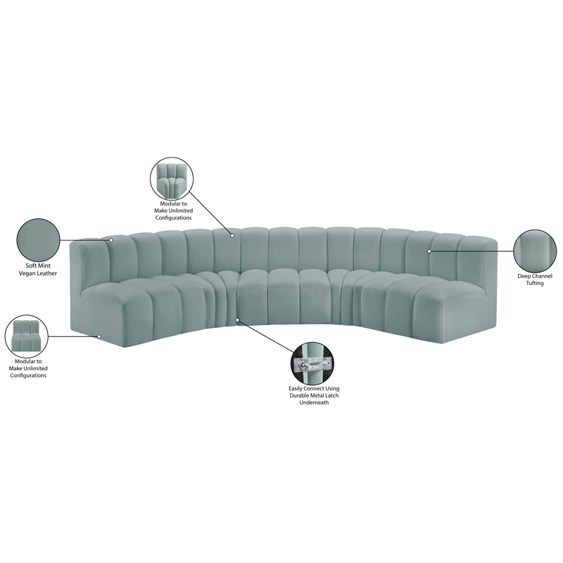 Meridian Furniture Arc Mint Green Vegan Leather Modular Sectional