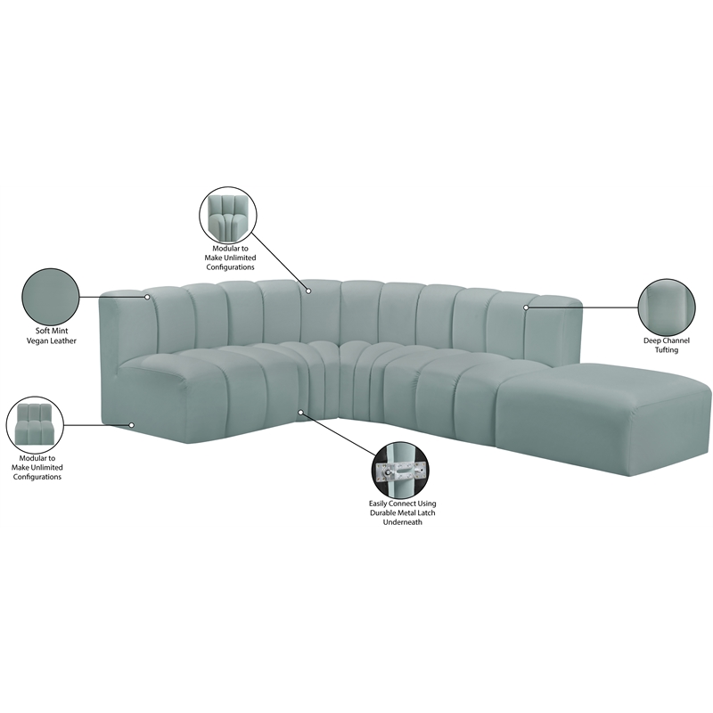 Meridian Furniture Arc Mint Green Vegan Leather Modular Sectional