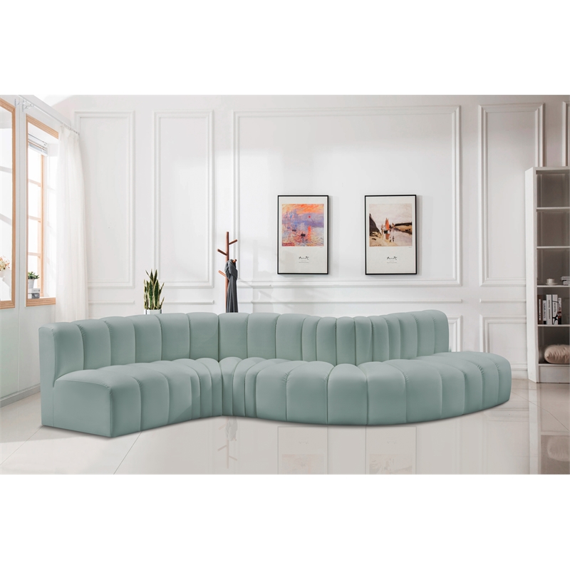 Meridian Furniture Arc Mint Green Vegan Leather Modular Sectional