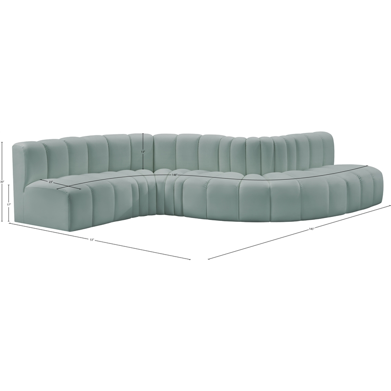 Meridian Furniture Arc Mint Green Vegan Leather Modular Sectional