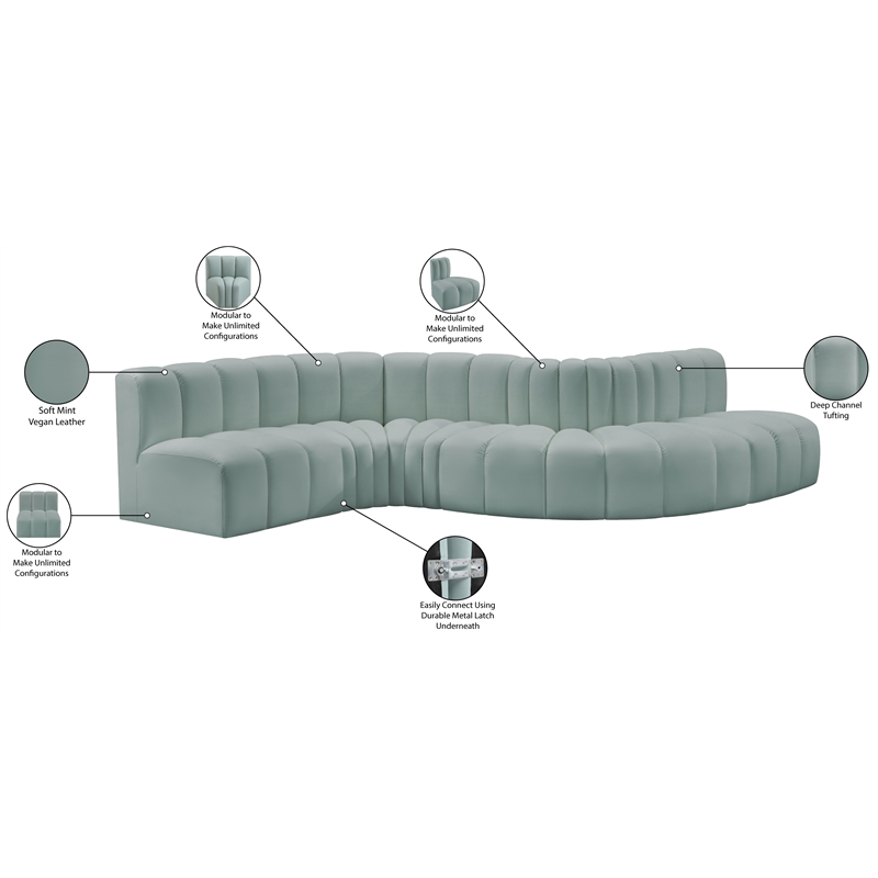 Meridian Furniture Arc Mint Green Vegan Leather Modular Sectional