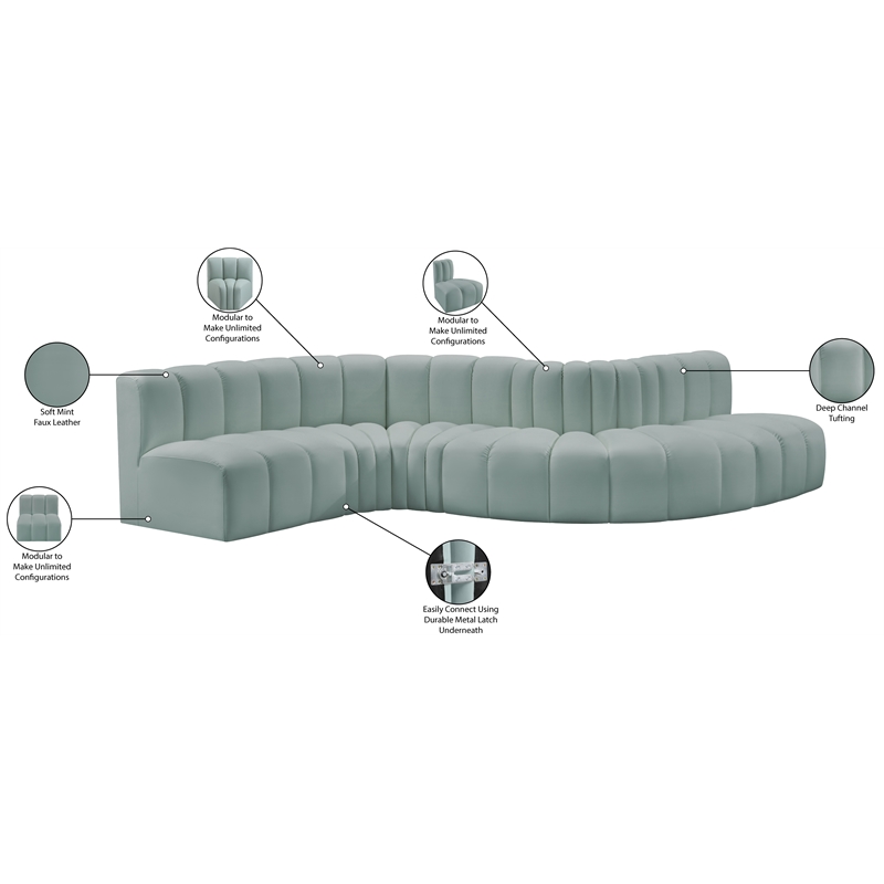 Meridian Furniture Arc Mint Green Vegan Leather Modular Sectional