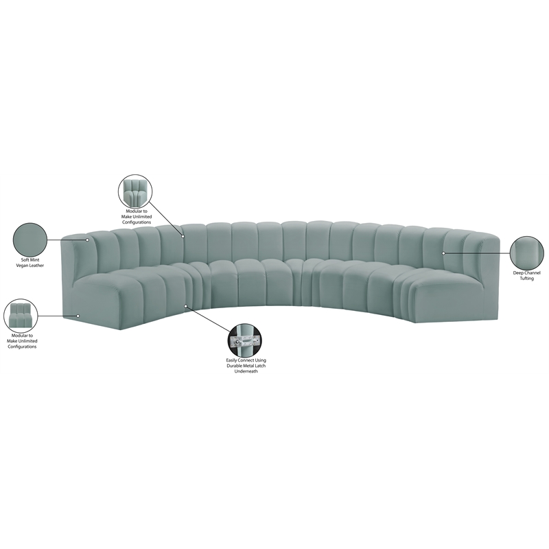 Meridian Furniture Arc Mint Green Vegan Leather Modular Sectional