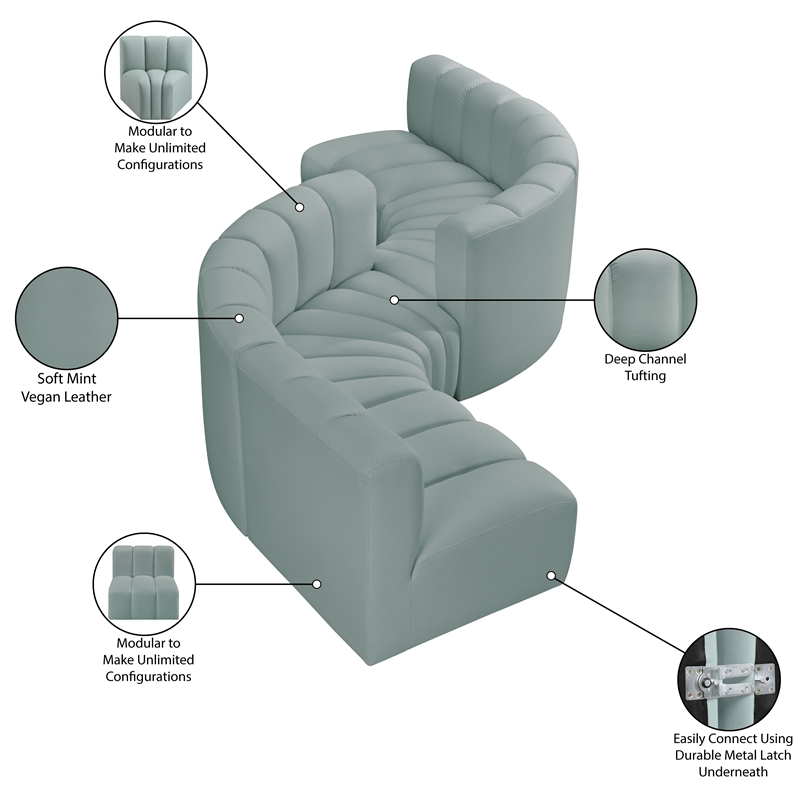 Meridian Furniture Arc Mint Green Vegan Leather Modular Sectional