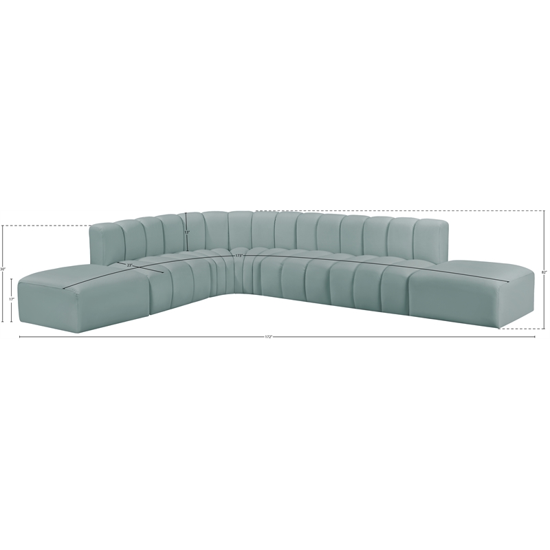 Meridian Furniture Arc Mint Green Vegan Leather Modular Sectional